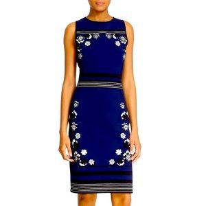 kate spade Navy Blue Floral Sheath Dress with White Accents
